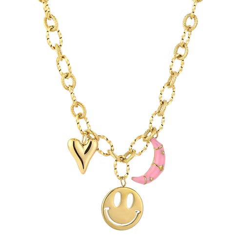 Bedelketting smiley, hart, maan