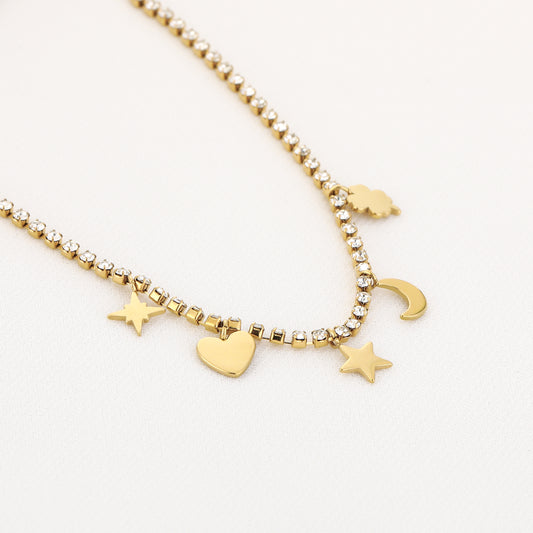 Strass party ketting met bedels White